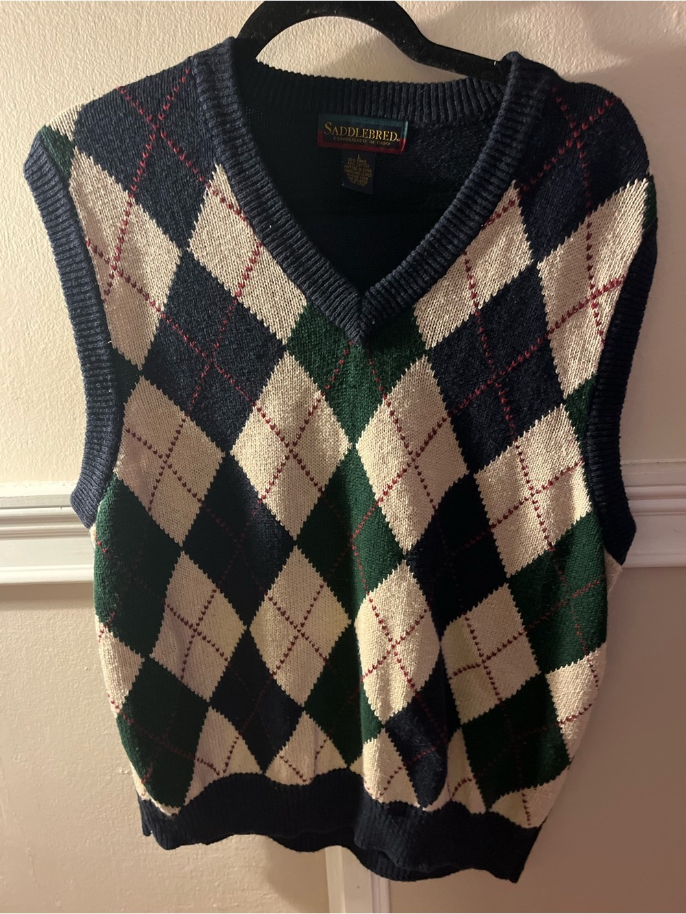 Saddlebred Navy, Green & Cream V-Neck Sweater Vest